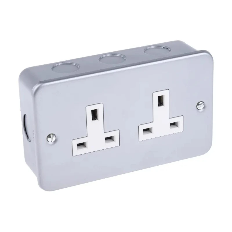 RS PRO 13A Grey 2 Gang Surface Mount Plug Socket Indoor Type G British 230V 768-3508