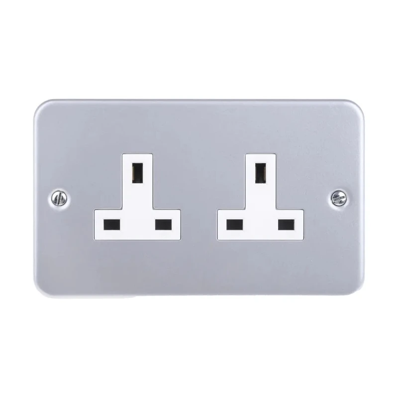 RS PRO 13A Grey 2 Gang Surface Mount Plug Socket Indoor Type G British 230V 768-3508