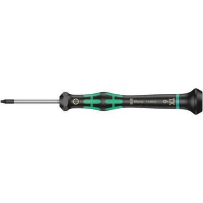 Wera Precision Screwdriver with T6 Tip, 40 mm Blade Length, 137 mm Overall Length, Bi-Material Handle, Chrome 05118042001