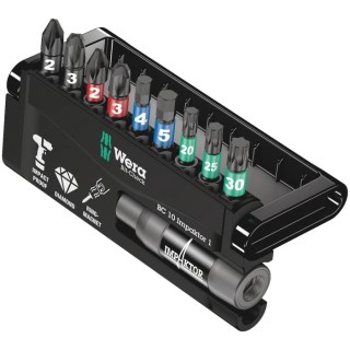 Wera Hex Hex Screwdriver Bit Set, 10 Pieces, Diamond Tipped, 1/4 in Drive, DIN ISO 1173-C 6.3 and E 6.3 05057680001