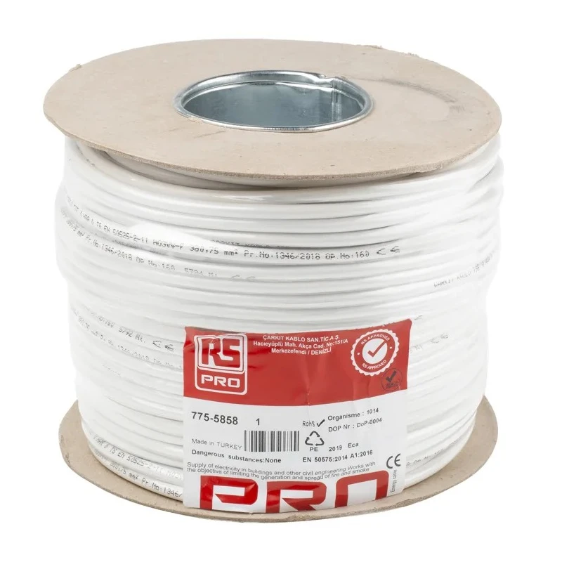 RS PRO 3 Core White Polyvinyl Chloride Power Cable 0.75mm² 300V Flame Retardant 100m 70°C 775-5858