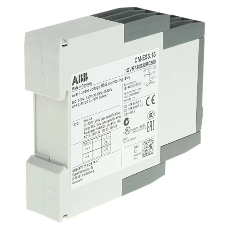 ABB Voltage Monitoring Relay Single Phase SPDT DIN Rail Mount 240V AC/DC CM-ESS.1S 1SVR730830R0300 1SVR730830R0300 CM-ESS.1S