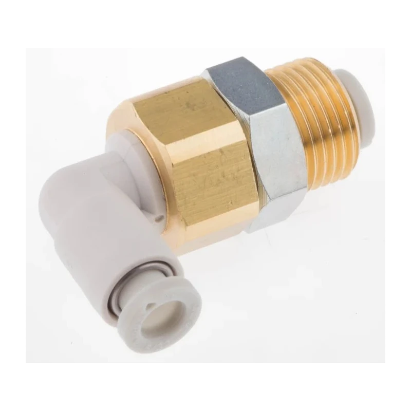 SMC KQ2 Series Brass Pneumatic Fitting Male M12 x 1 Thread, 4mm Push-in Tube Connection, 90° Angle KQ2LE04-00A