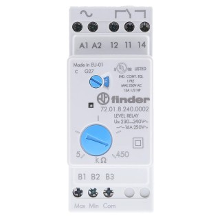 Finder Monitoring Relay, 1 Phase, SPDT Contact Configuration, DIN Rail Mount, 24 V AC/DC, 16A, IP20, 0.5 to 72.01.8.240.0002