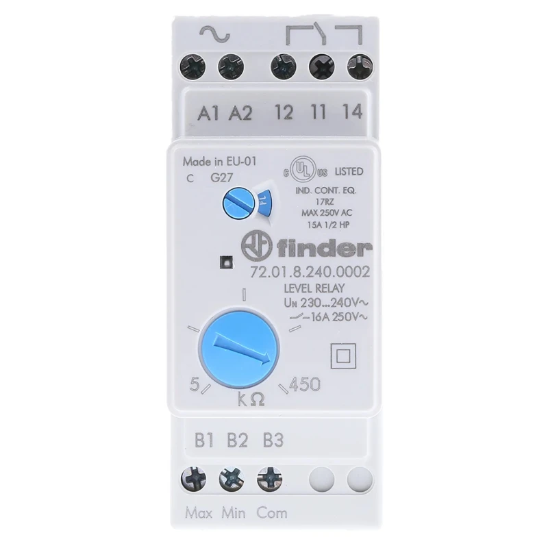 Finder Monitoring Relay, 1 Phase, SPDT Contact Configuration, DIN Rail Mount, 24 V AC/DC, 16A, IP20, 0.5 to 72.01.8.240.0002