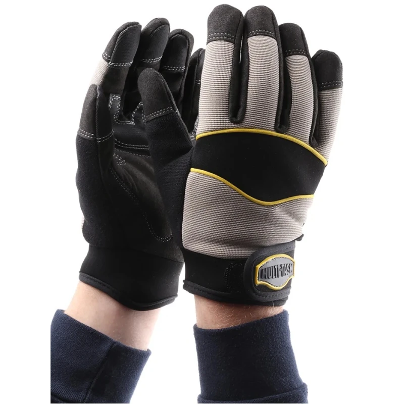 Polyco Healthline Multi-Task 5 Black Leather Nylon Spandex Work Gloves Size 10 Uncoated MT5/10