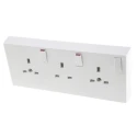 RS PRO 13A White 3 Gang Plug Socket Indoor Type G Surface Mount Rocker Switch 230V 776-8435