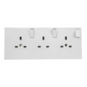 RS PRO 13A White 3 Gang Plug Socket Indoor Type G Surface Mount Rocker Switch 230V 776-8435