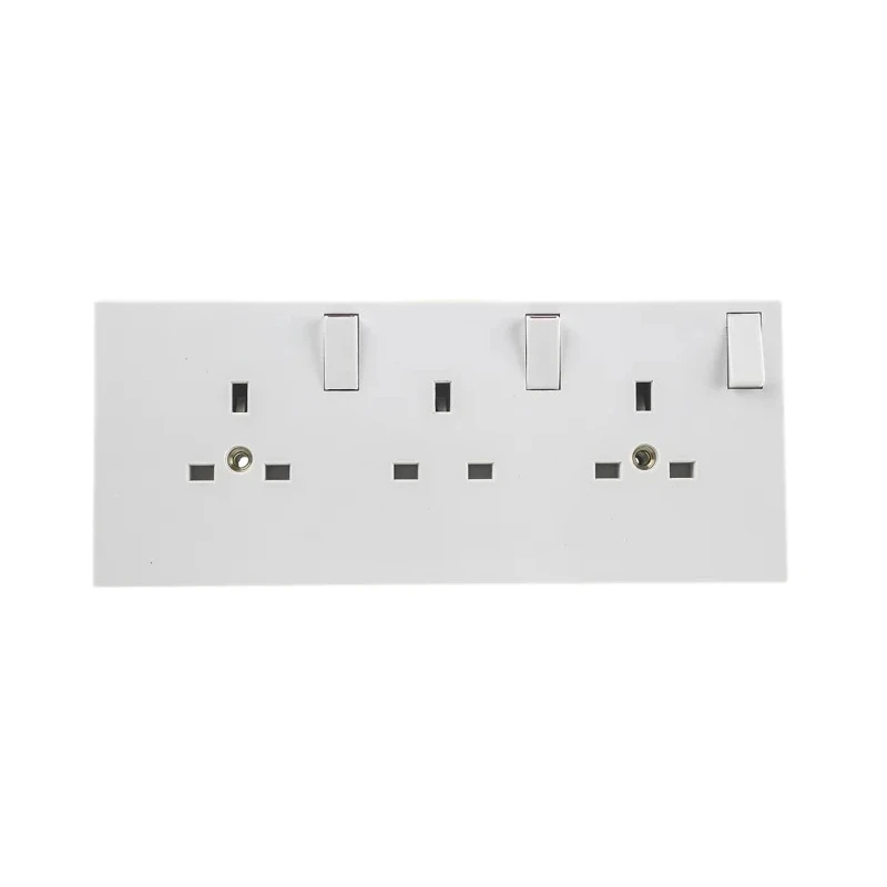 RS PRO 13A White 3 Gang Plug Socket Indoor Type G Surface Mount Rocker Switch 230V 776-8435