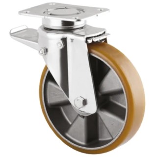 Tente Braked Swivel Castor, 600 kg Load Capacity, 200 mm Polyurethane Wheel, Pressed Steel Frame, Model 3642ITP200P63 FLAT