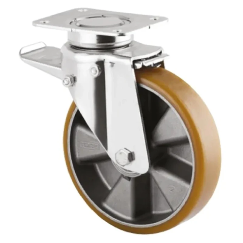 Tente Braked Swivel Castor, 600 kg Load Capacity, 200 mm Polyurethane Wheel, Pressed Steel Frame, Model 3642ITP200P63 FLAT