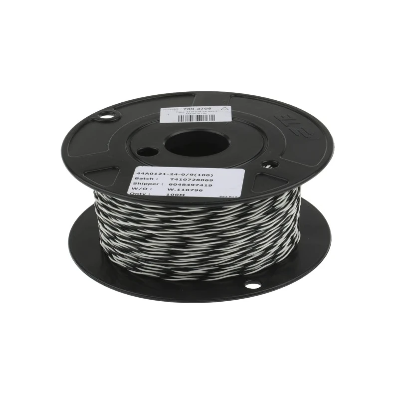 TE Connectivity SPEC 44 Series 0.24 mm² Black, White Hook Up Wire, 24 AWG, 19x36 AWG Core Strands, 100m 44A0121-24-0/9