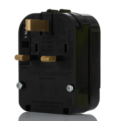 PowerConnections Mains Connector Converter Europe to UK, 240V, 13A, Type F Schuko to Type G British 3-Pin SCP3-B-13A