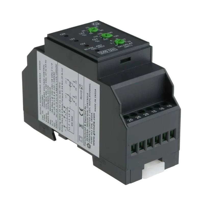 GIC Monitoring Relay, 1 Phase and 3 Phase, DPDT Contact Configuration, DIN Rail Mount, 240V AC, SM 500 Series MG73BH