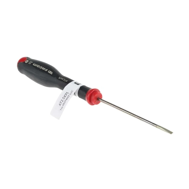 Facom Slotted Screwdriver with 75 mm Blade Length, 169 mm Overall Length, Bi-Material Handle, Silicon Carbon Blade AT2.5X75