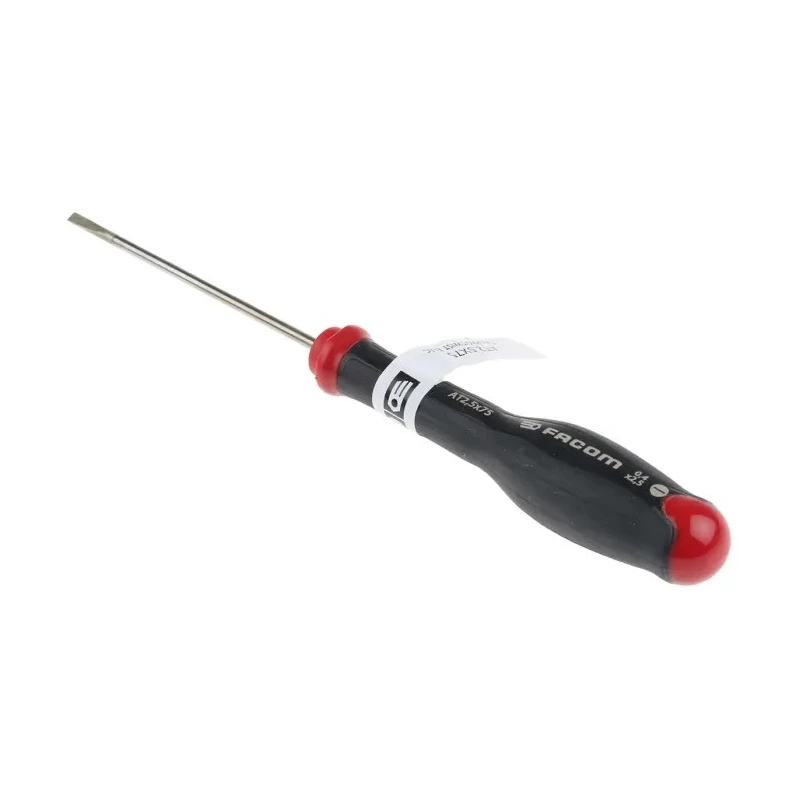Facom Slotted Screwdriver with 75 mm Blade Length, 169 mm Overall Length, Bi-Material Handle, Silicon Carbon Blade AT2.5X75
