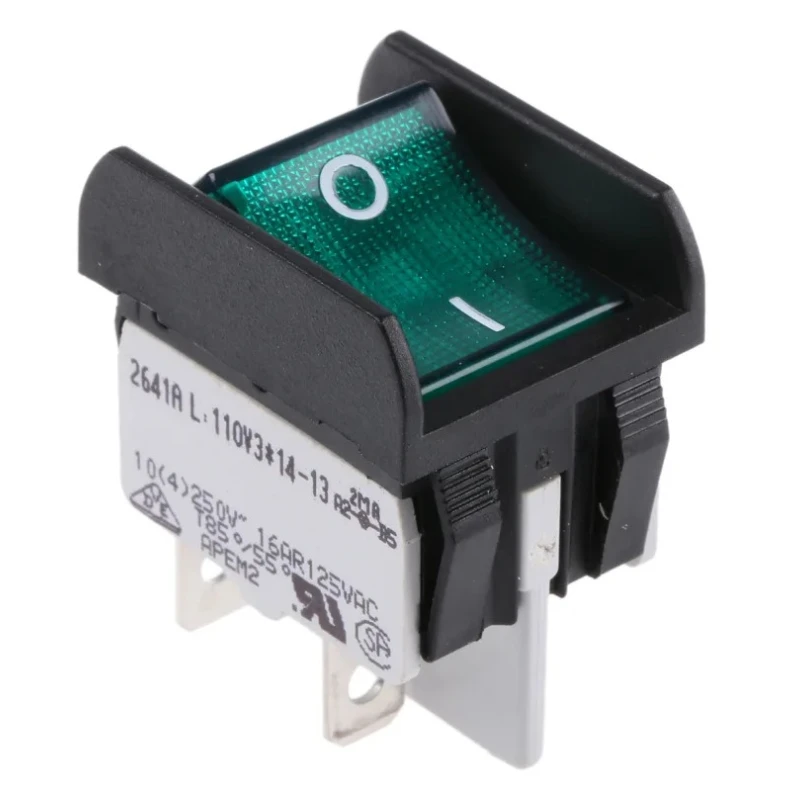 APEM Illuminated DPST On-Off On-Off Rocker Switch Panel Green Actuator 16A 250V AC 2600 Series 2641LP/2A23321L110V3