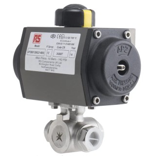 RS PRO Pneumatic Actuated 3 Way Ball Valve 1000 psi 1/2 in Model 799-8777
