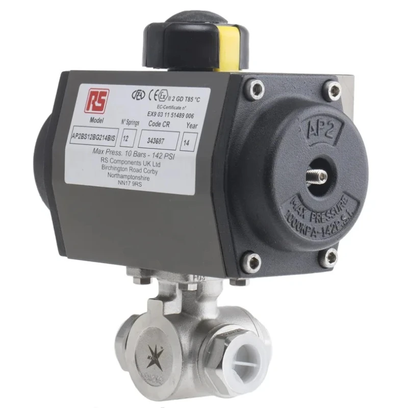 RS PRO Pneumatic Actuated 3 Way Ball Valve 1000 psi 1/2 in Model 799-8777