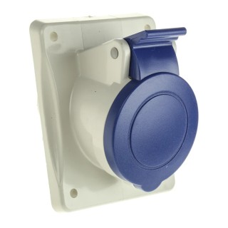 Scame Heavy Duty Power Connector Blue 16A 230V Panel Mount Angled IP44 Optima IP44