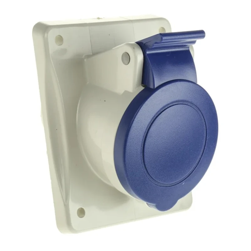 Scame Heavy Duty Power Connector Blue 16A 230V Panel Mount Angled IP44 Optima IP44