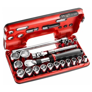 Facom 21-Piece 1/2 in Drive 6 Point Socket Set with Extendable Pear Head Ratchet SXL.DBOX1PB
