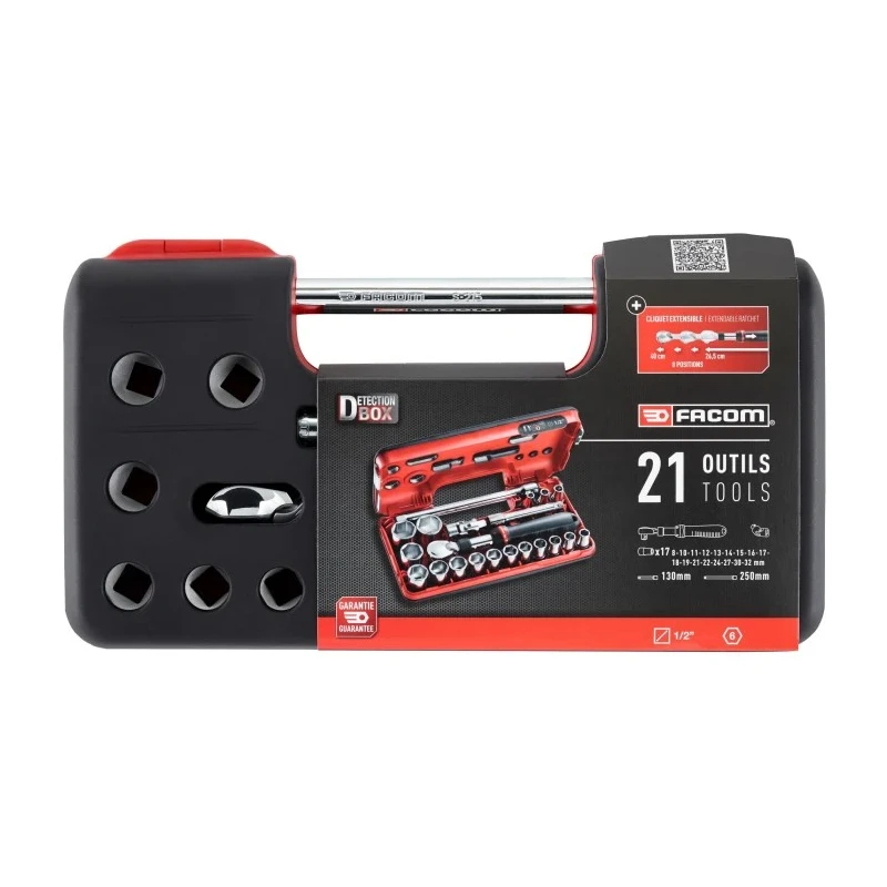 Facom 21-Piece 1/2 in Drive 6 Point Socket Set with Extendable Pear Head Ratchet SXL.DBOX1PB