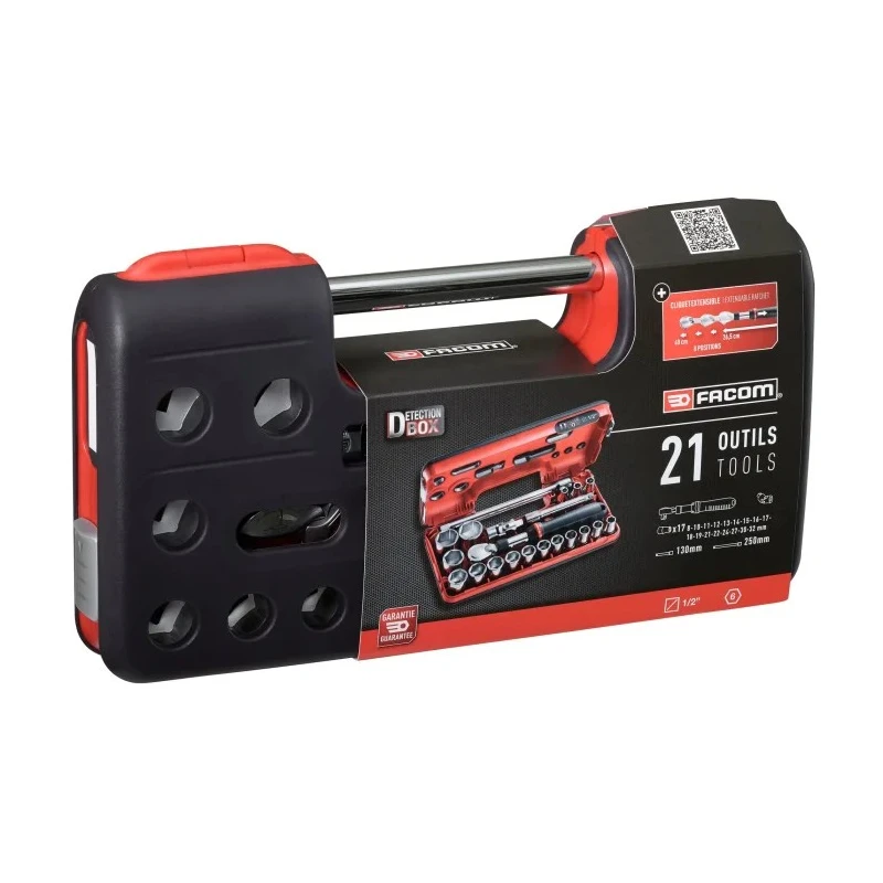Facom 21-Piece 1/2 in Drive 6 Point Socket Set with Extendable Pear Head Ratchet SXL.DBOX1PB