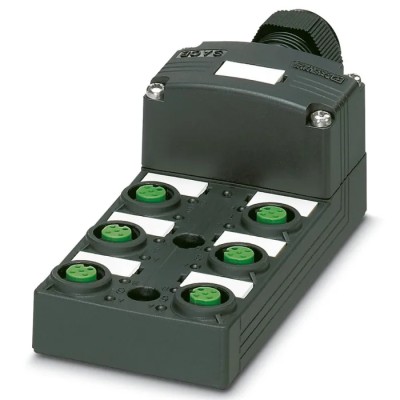 Phoenix Contact SACB Series Sensor Box 6 Port M12, Spring Cage Connection, 120V, Polybutylene Terephthalate Housing 1452945