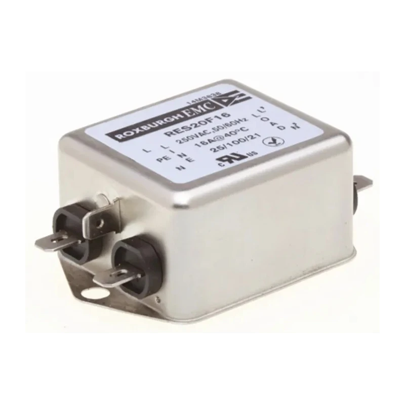 Roxburgh EMC Chassis Mount RFI Filter 16A 250V AC 400Hz Fast-On Single Phase RES20 