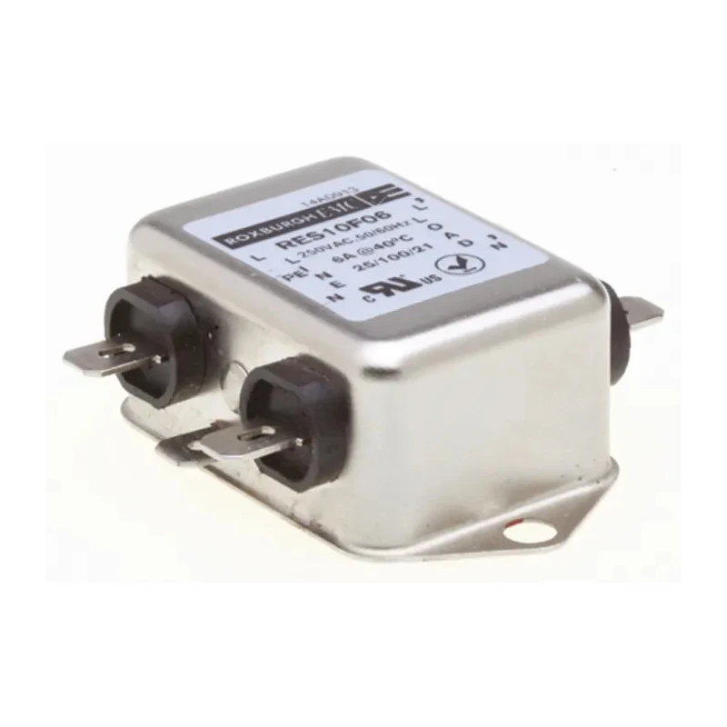 Roxburgh EMC RES10 Single Phase Chassis Mount RFI Filter 6A 250V AC 400Hz Fast-On Termination 