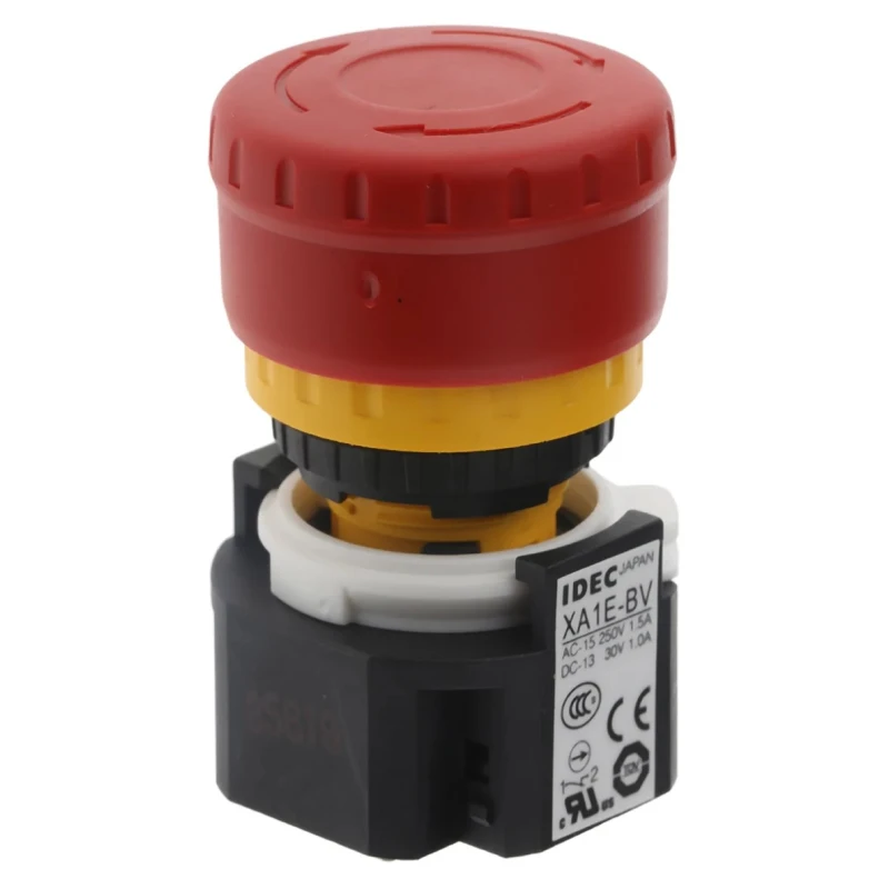 Idec XA Series Emergency Stop Push Button Panel Mount 16.2 mm Cutout 3P CO IP65 XA1E-BV313R