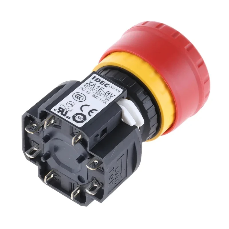 Idec XA Series Emergency Stop Push Button Panel Mount 16.2 mm Cutout 4PST Contact Configuration IP65 XA1E-BV304R