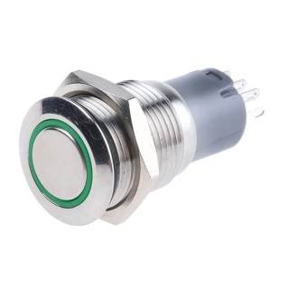 RS PRO Illuminated Momentary Push Button Switch, Panel Mount, 16 mm Cutout, SPDT, Green LED, IP65 IP67, 250 V AC 811-8443