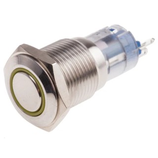 RS PRO Illuminated Push Button Switch, Momentary, Panel Mount, 16 mm Cutout, SPDT, Yellow LED, IP65/IP67, 250 V AC 811-8461