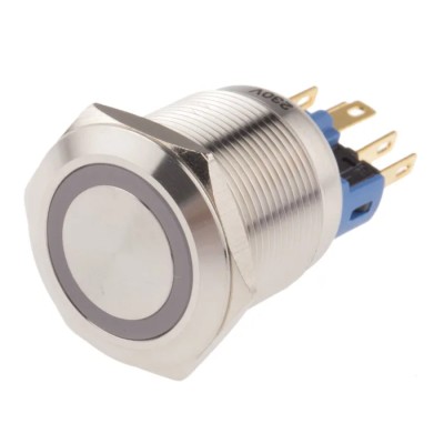 RS PRO Illuminated Push Button Switch Latching Panel Mount 22 mm Cutout SPDT Red LED IP65 IP67 250V AC 811-8500