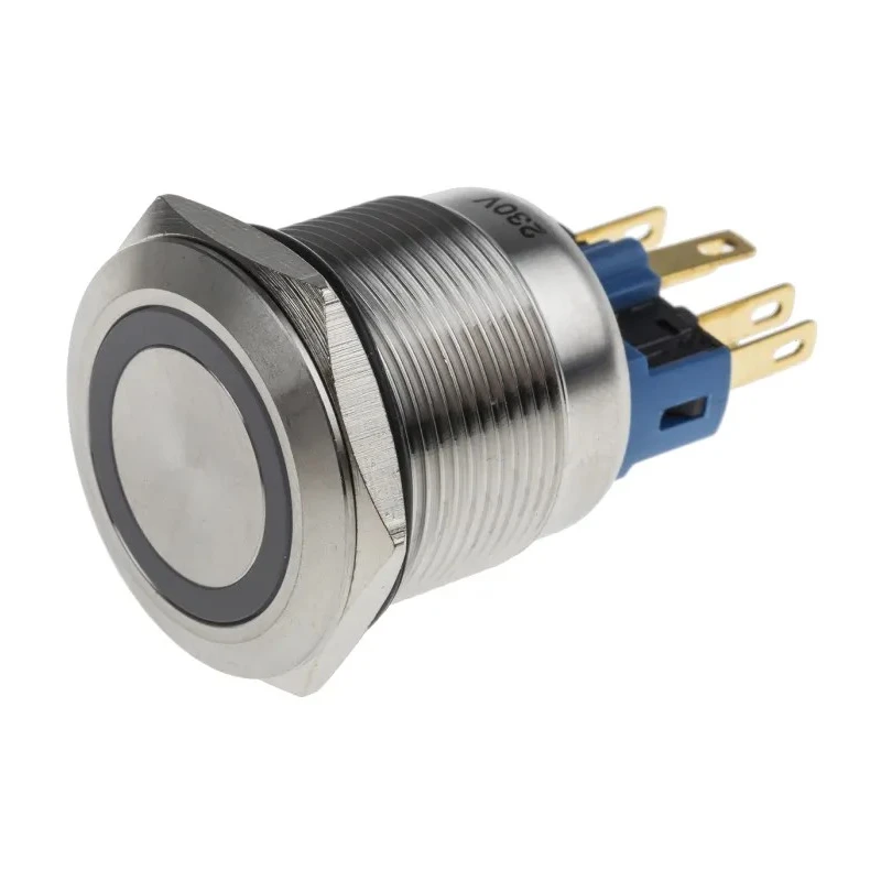 RS PRO Illuminated Push Button Switch, Latching, Panel Mount, 22 mm Cutout, SPDT, Blue LED, IP65, IP67, 250 V AC 811-8487