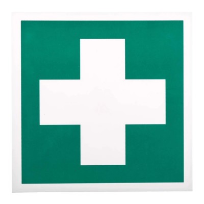 RS PRO Plastic Green, White First Aid Sign Label Symbol 200mm x 200mm 813-4634
