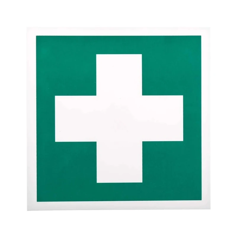 RS PRO Plastic Green, White First Aid Sign Label Symbol 200mm x 200mm 813-4634
