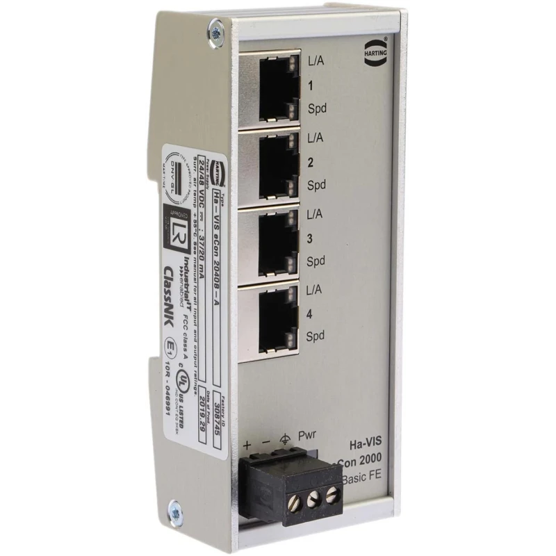 HARTING Ethernet Switch Unmanaged 4 RJ45 Port Compact Industrial Network Switch 24020040010