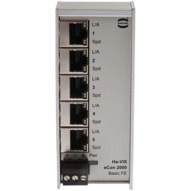 HARTING Unmanaged 5 Port Ethernet Switch 24-48VDC Power, DIN Rail Mounting 24020050000
