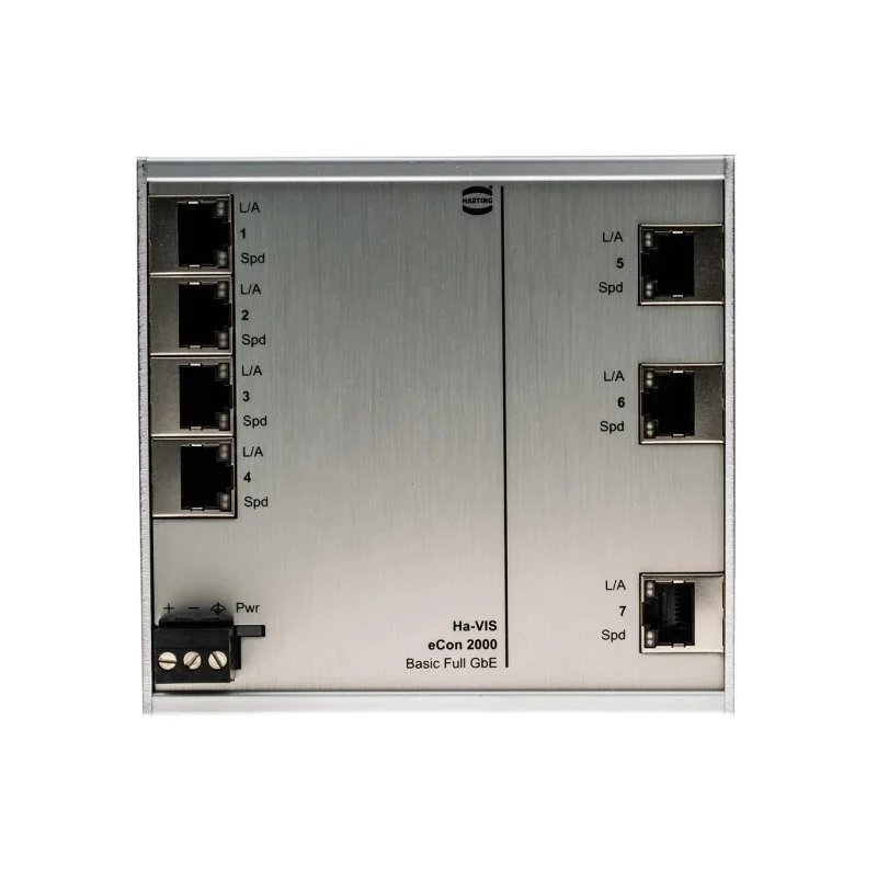 HARTING Unmanaged 7 Port Ethernet Switch 24-48VDC DIN Rail Mount 7 RJ45 Ports 10k Jumbo Frames 24024070010