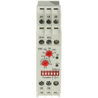 GIC 1CJ Series Multifunction DIN Rail Timer Relay, 2-Contact SPDT, 240 V DC 24V AC 240 V AC, 0.1 s to 120 Days 2A8DT6