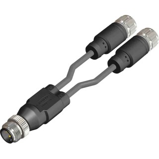 RS PRO Sensor Actuator Y-Splitter Cable Male 5 Way M12 to Female 3 Way M12, 1 m Length 201-7233