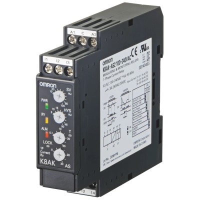 Omron Monitoring Relay 1 Phase SPDT DIN Rail 24V AC/DC 0.1A to 8A K8AK-AS2 24VAC/DC