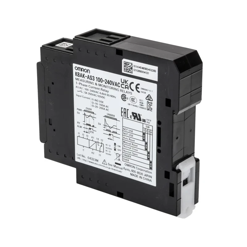 Omron Monitoring Relay 1 Phase SPDT DIN Rail Mount 10A to 200A 240V ac K8AK-AS3 100-240VAC