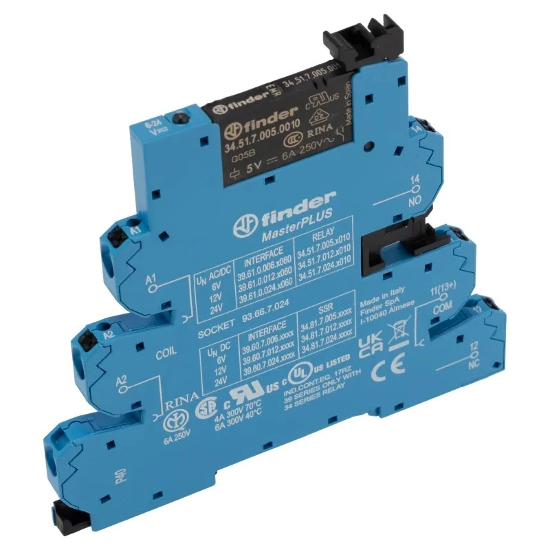 Finder 39 Series Interface Relay, DIN Rail Mount, 6V AC/DC Coil, SPDT, 6A Switching Current, Silver Alloy 39.61.0.006.0060