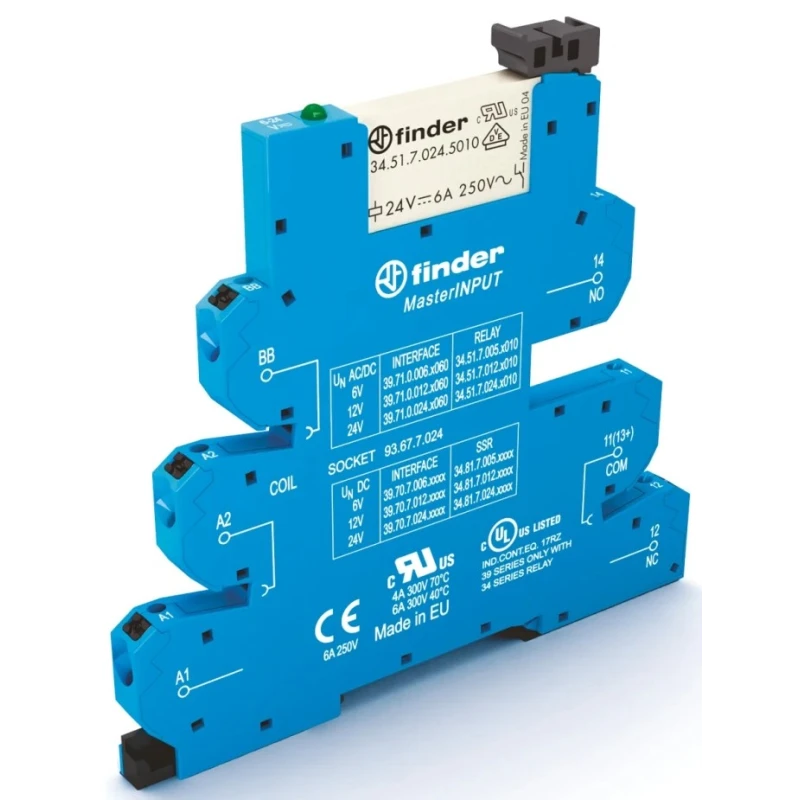 Finder 39 Series Interface Relay DIN Rail Mount 230V AC Coil SPDT Contact 6A Switching Current 4.3mA Coil 39.71.8.230.5060
