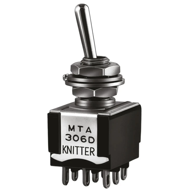 KNITTER-SWITCH Panel Mount Toggle Switch 3PDT On-Off-On 4A 30V DC 250V AC Chromium Plated Actuator MTA 306 H