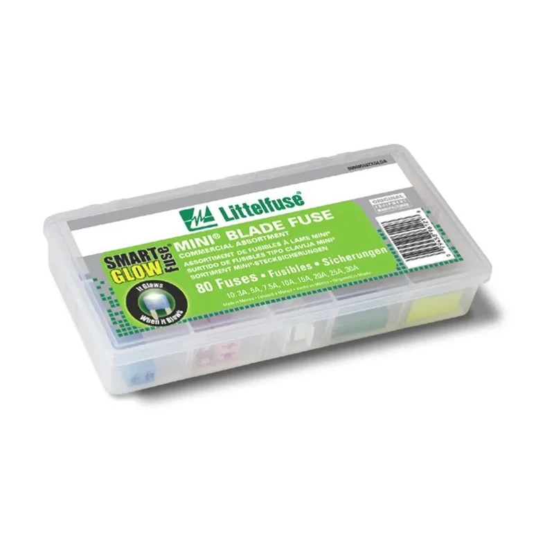 Littelfuse Blade Fuse Kit MINI Series with 80 assorted Smart Glow Mini automotive blade fuses 00940510ZXGLOA